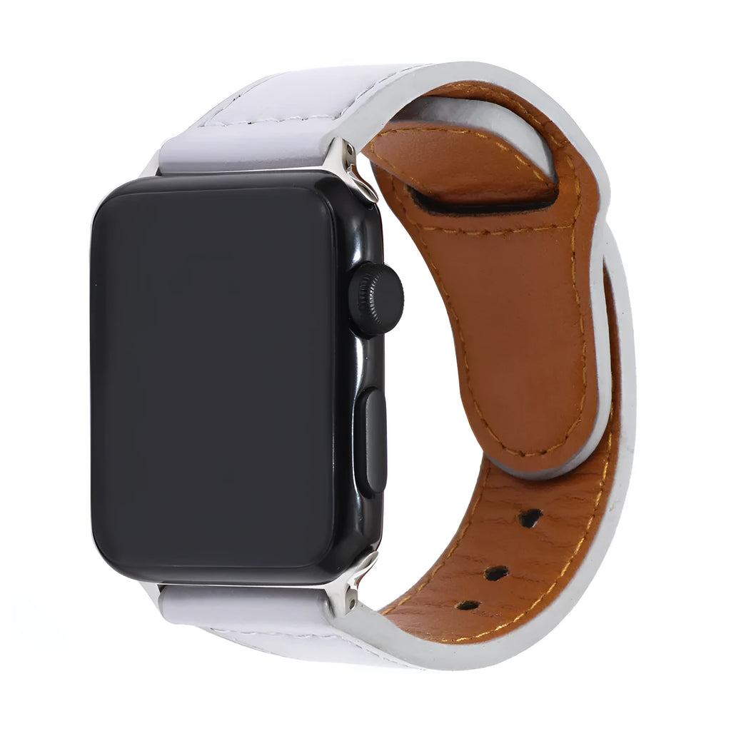 Geometric patterned artificial leather watch strap shown in black, brown, pink, and white colours.