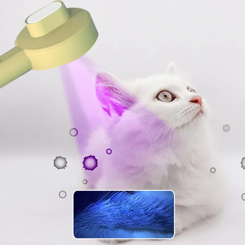 Hoopet 2-in-1 pet comb with UVC lamp in ivory white, olive green, or khaki yellow for cat and dog grooming