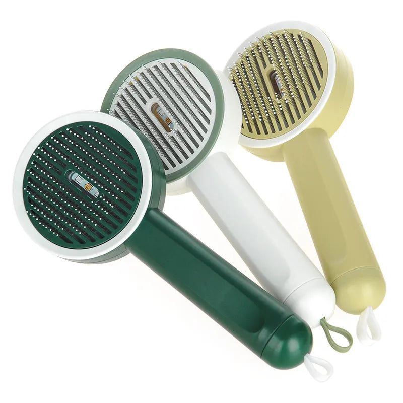 Hoopet 2-in-1 pet comb with UVC lamp in ivory white, olive green, or khaki yellow for cat and dog grooming