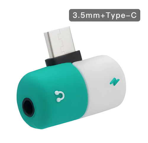 Blue Huawei phone case with integrated USB-C to 3.5mm audio and charging adapter port