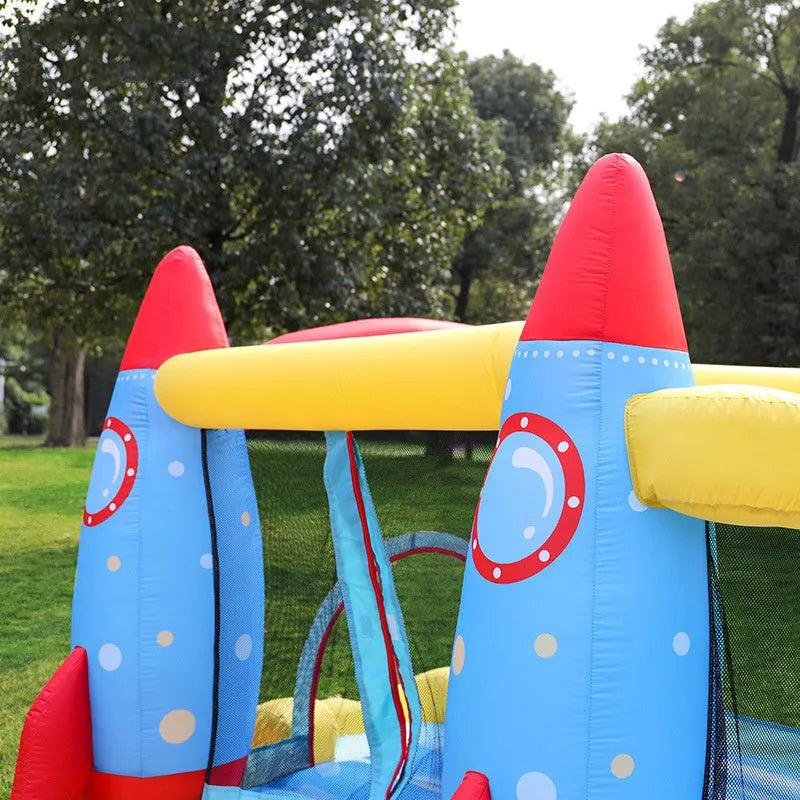 Rocket Castle outdoor inflatable bouncy castle in photo colour with Oxford cloth fabric and fan