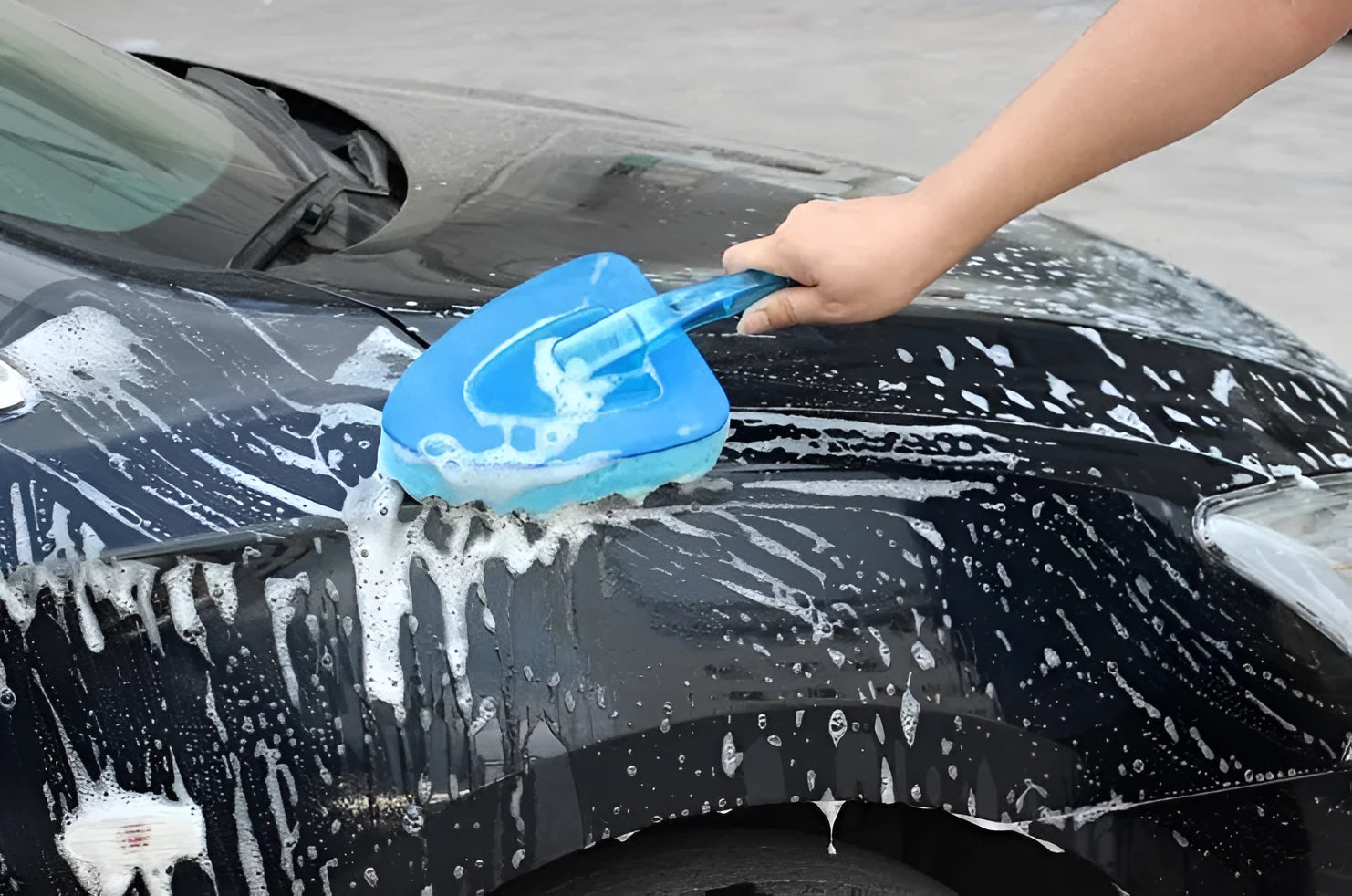 Large blue coral honeycomb car wash sponge brush with ABS handle