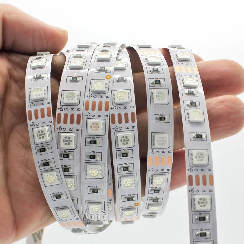 RGB LED strip light 5050 60 LEDs per metre 12V with remote control and optional waterproof styles