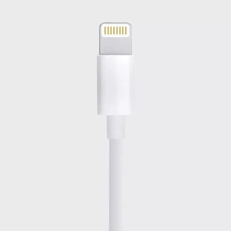 White MFI Certified Lightning to USB data cable for iPhone, shown in 1 metre and 2 metre lengths.