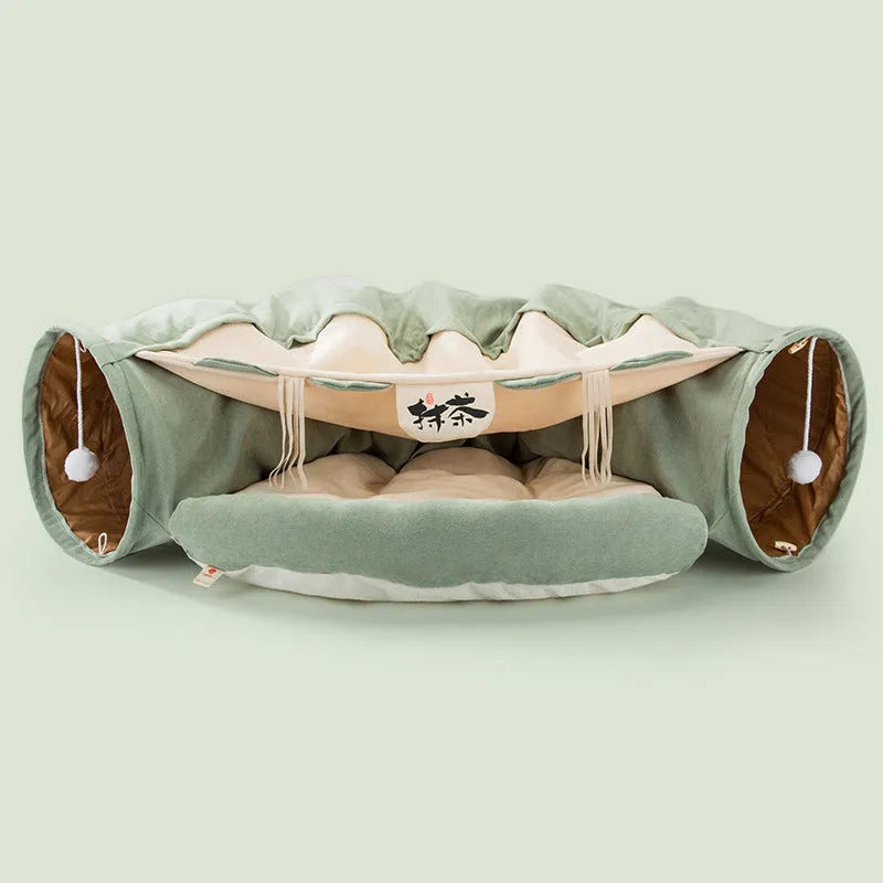 Collapsible cloth cat tunnel in Pink style, measuring 45x50x22cm, on a light background
