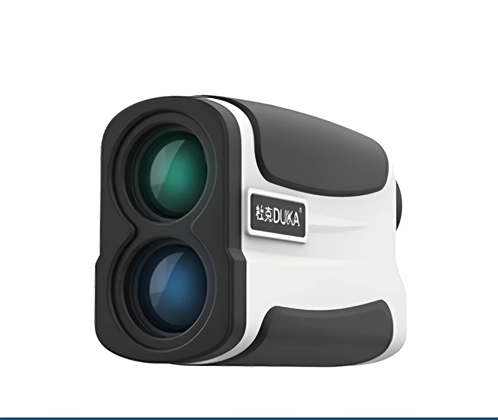 Compact black laser rangefinder for golf and outdoor distance measurement up to 1500 metres.
