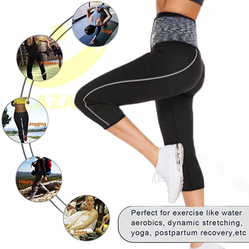 Black compression waist fitness yoga pants for women in Lycra acetate blend five-point length