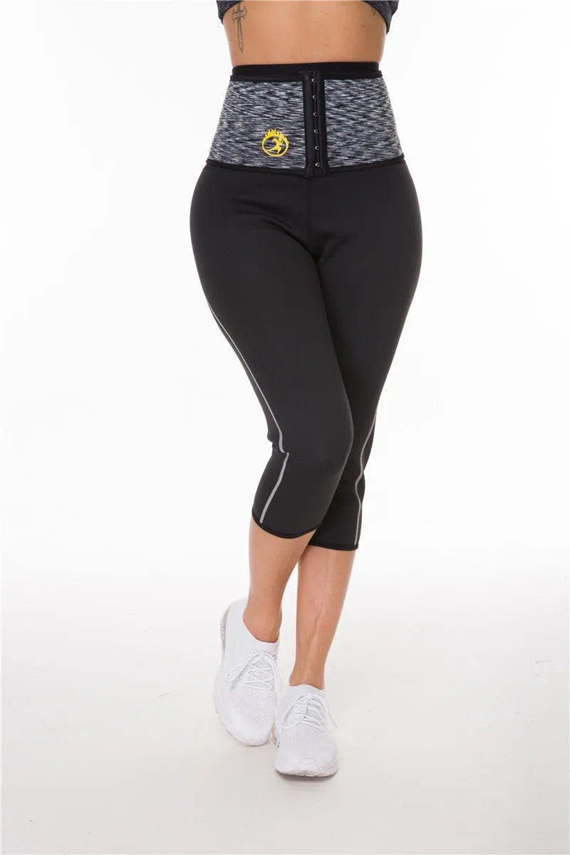 Black compression waist fitness yoga pants for women in Lycra acetate blend five-point length