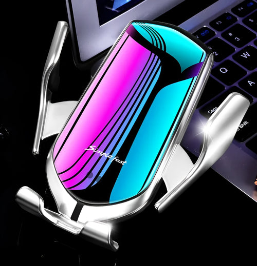 Magic Clip R1 automatic car phone holder wireless charger in gold or silver colour