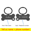 Stainless steel dog bone pet ID tag in black, gold, rose gold, or silver, 40x21mm or 50x28mm