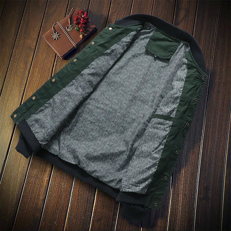 Men's Korean style casual jacket with single-breasted collar, colour-block design, cotton blend, not hooded, blue colour
