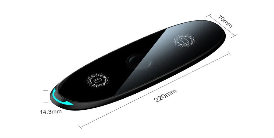 Three-in-one wireless charger with compact 220x70mm design for watch and headset in black finish