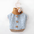 Classic knitted pet sweater for small dogs in twist-button blue colour
