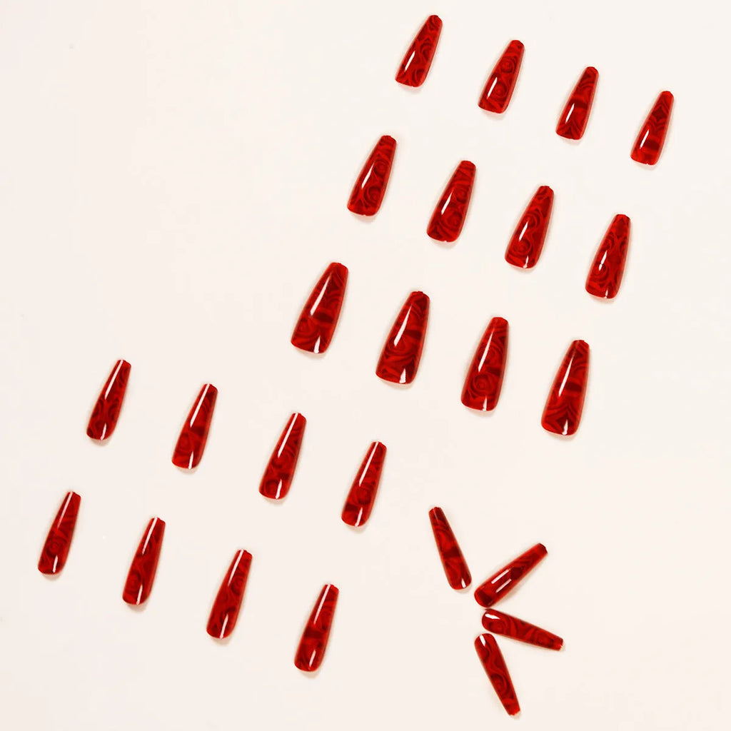 Hot wine red rose wearing nail art finished product 24 tablets with glue bottle