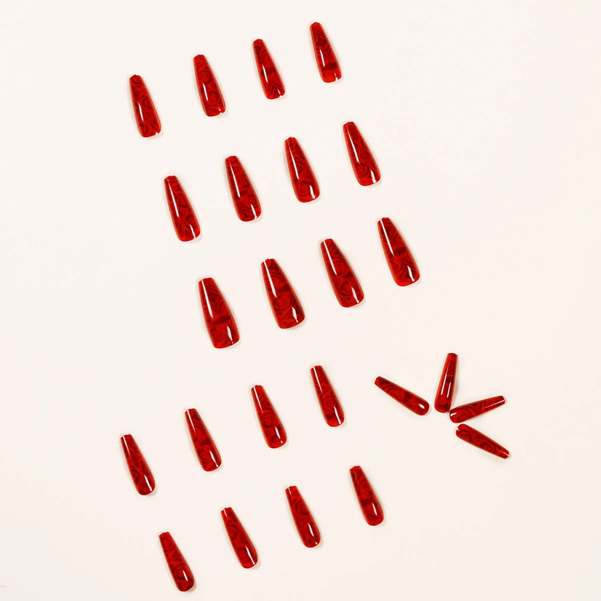 Hot wine red rose wearing nail art finished product 24 tablets with glue bottle