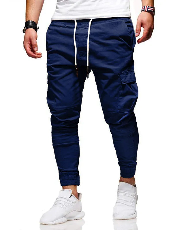 Tethered elastic baggy jogging pants in black, polyester, drawstring waist, sizes S to 4XL