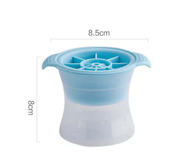 Silicone ice tray showing large hockey artefact and geometric round and pentagon ice cube moulds in assorted colours.