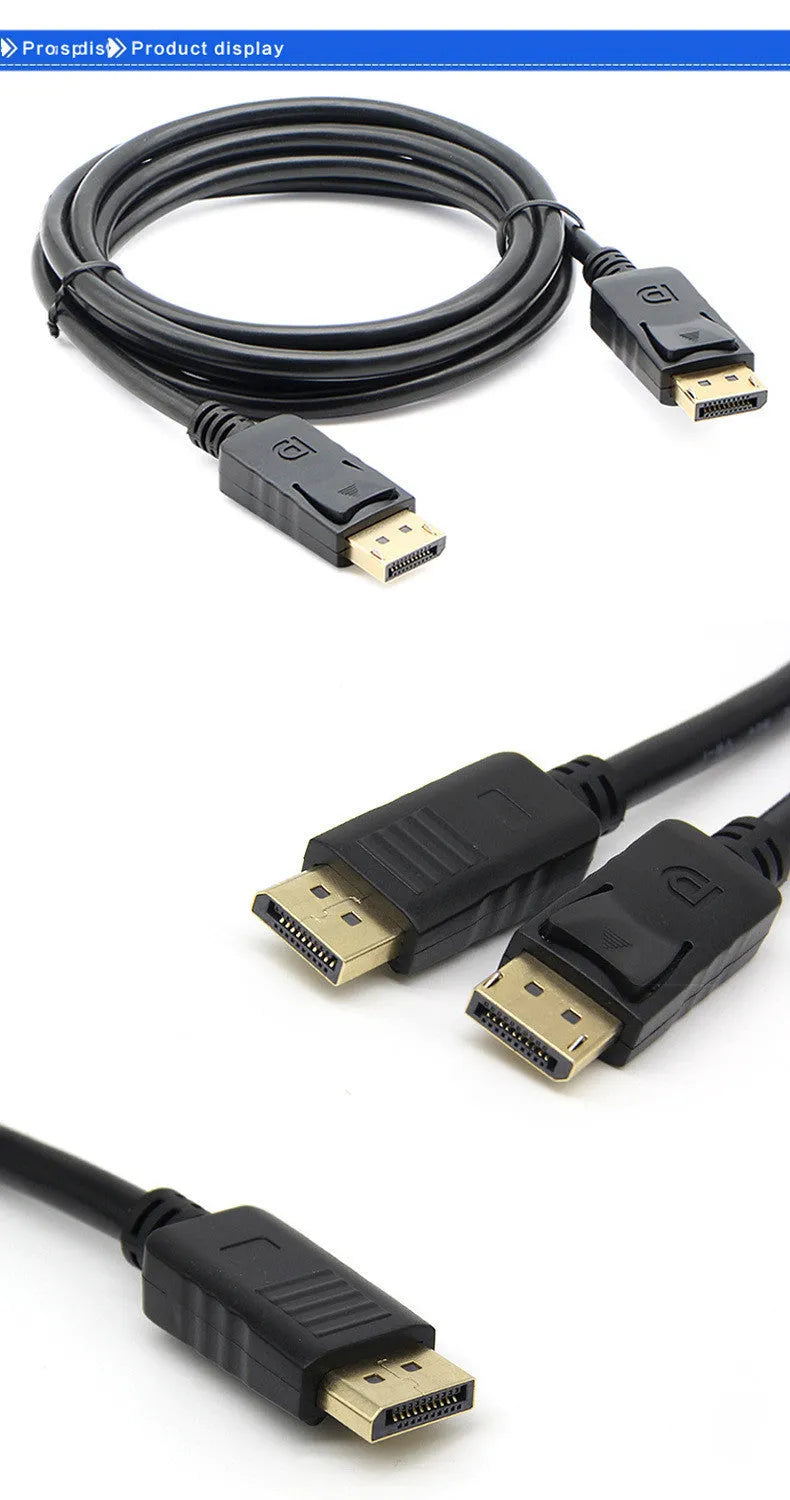 Black 1.8m DP male to DP male DisplayPort extension cable for TV