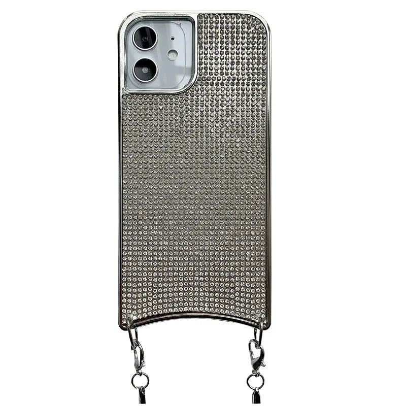 Go Boy sparkle glitter rhinestone TPU phone case with lanyard strap and chain for Apple iPhone, shown in Gold finish on iPhone 12