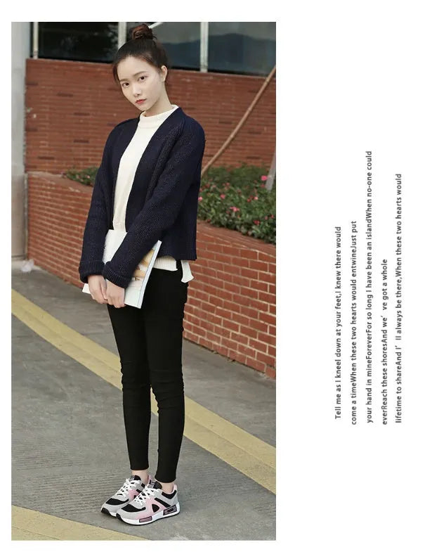 Women's Korean-style casual shoes with breathable mesh lining and thick sole in black
