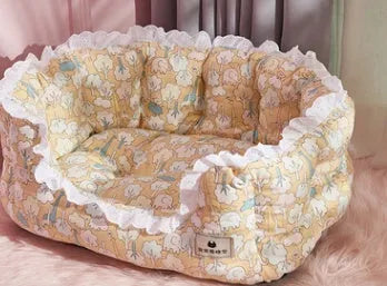 Banana boat pet bed in yellow forest pattern, wearable four seasons nest for medium and large dogs and cats