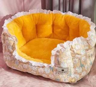 Banana boat pet bed in yellow forest pattern, wearable four seasons nest for medium and large dogs and cats