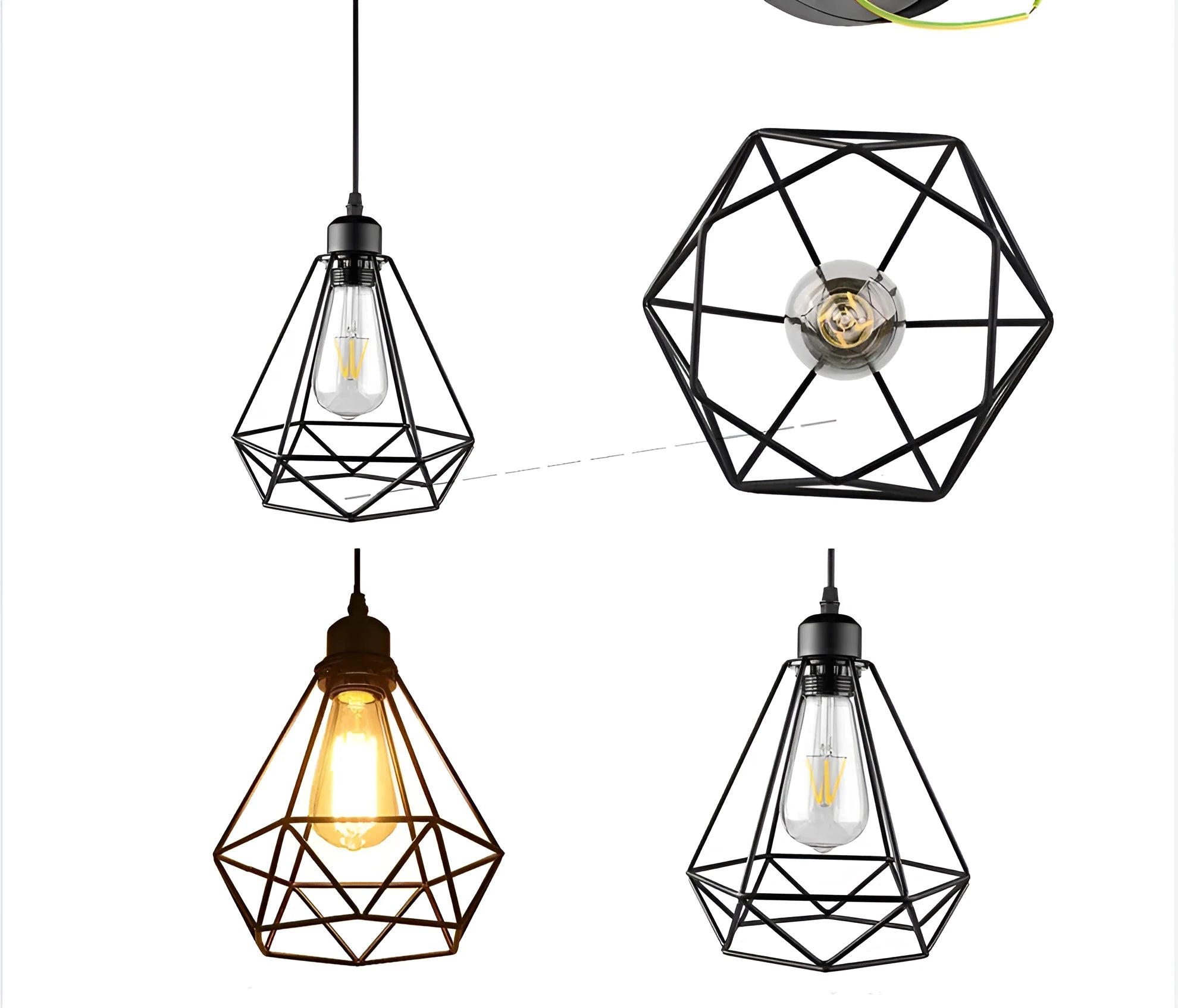 Black iron adjustable chandelier pendant light with retractable cord over a living room table.