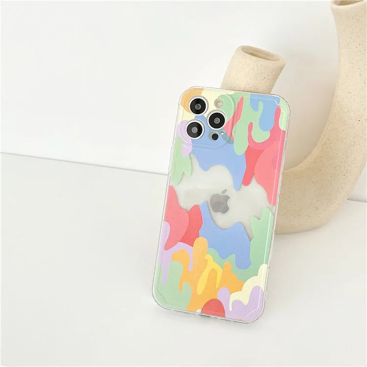 TPU abstract geometric phone case for iPhone 12 with dazzling transparent colour contrast finish