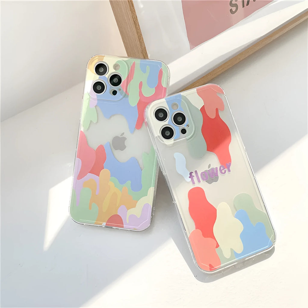 TPU abstract geometric phone case for iPhone 12 with dazzling transparent colour contrast finish