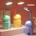 Cute animal USB LED desk lamp with phone holder and storage in six colour options including bear and cat