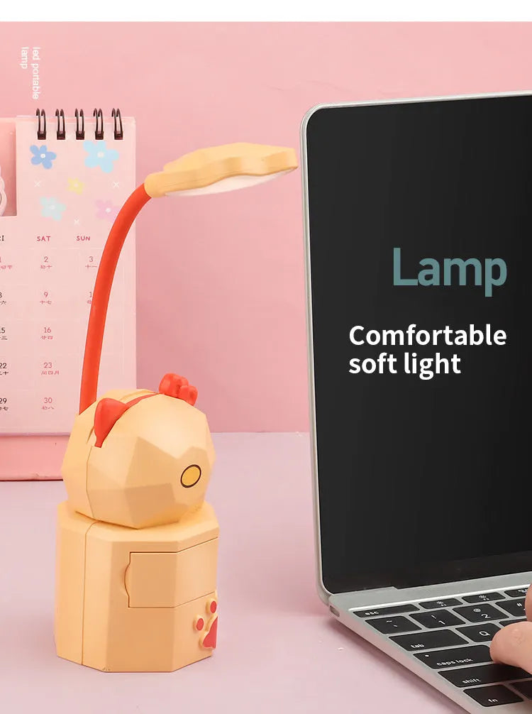 Cute animal USB LED desk lamp with phone holder and storage in six colour options including bear and cat