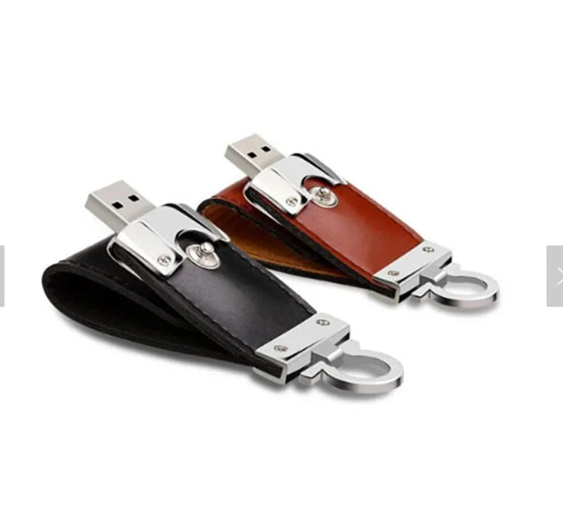 Creative metallic leather USB flash drive in black or brown with 30x10mm compact size