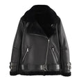 Black super short leather motorcycle jacket with stand collar, front view