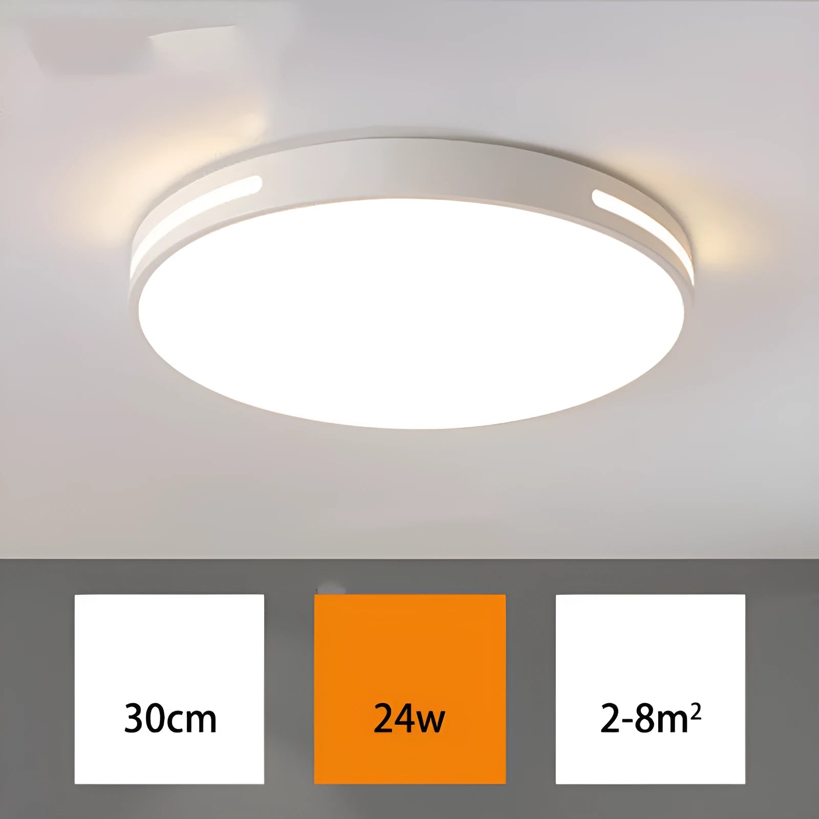 Round modern acrylic LED ceiling lamp with remote control on a white ceiling.