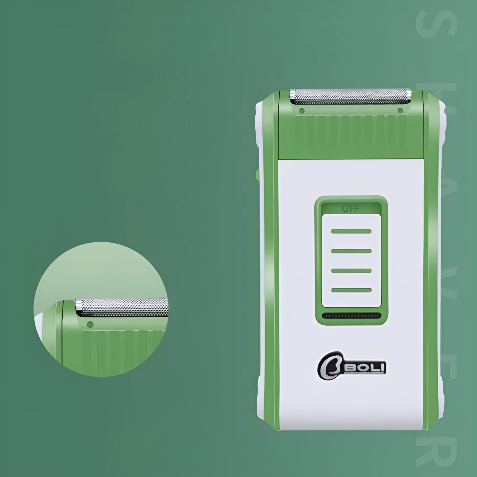 L2 rechargeable electric shaver with white ABS body and silver double-layer net head.