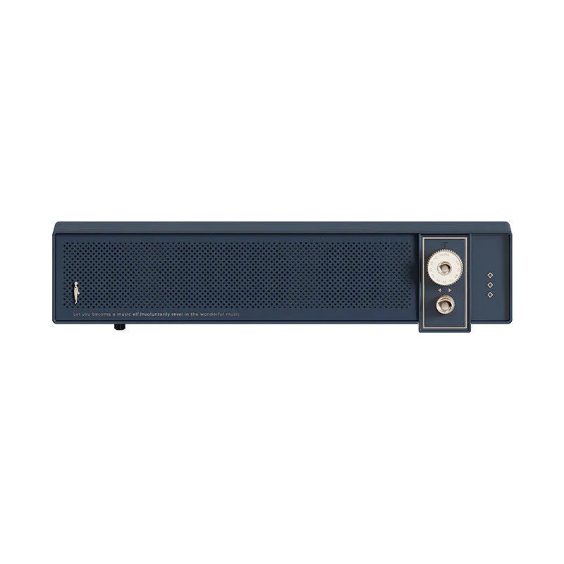 Blue retro-style portable Bluetooth speaker with buttons, showing compact design for wireless or TF/AUX music playback.