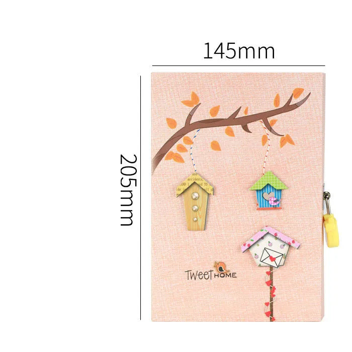 Children's lockable diary gift set in pink, blue, green, and orange, showing 32K notebook with security lock.
