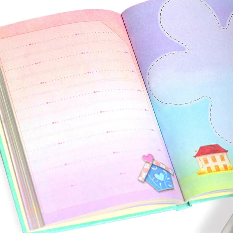 Children's lockable diary gift set in pink, blue, green, and orange, showing 32K notebook with security lock.