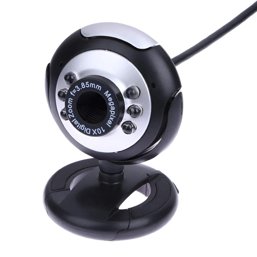 USB computer webcam with a ring of six white LED lights around the lens.