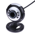 USB computer webcam with a ring of six white LED lights around the lens.