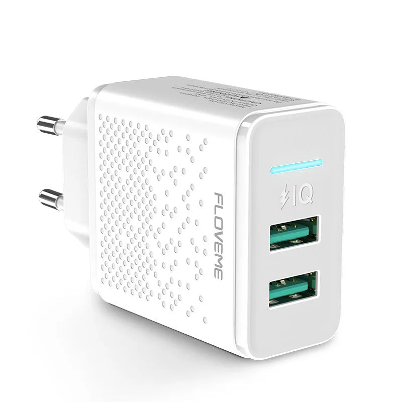 Fromi dual port USB wall charger with EU plug in black and white colour options