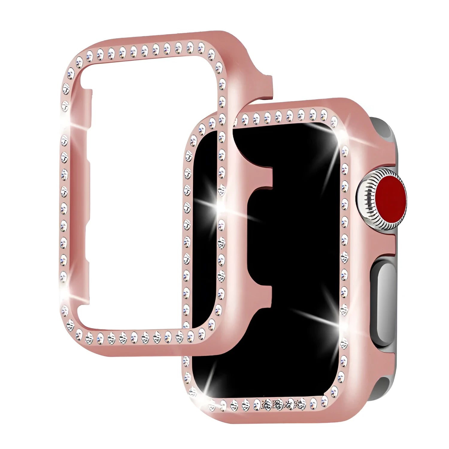 Aluminium alloy diamond protective case for Apple Watch in rose gold colour.