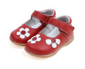 Korean princess style leather shoes for children with velcro strap and embroidered detail
