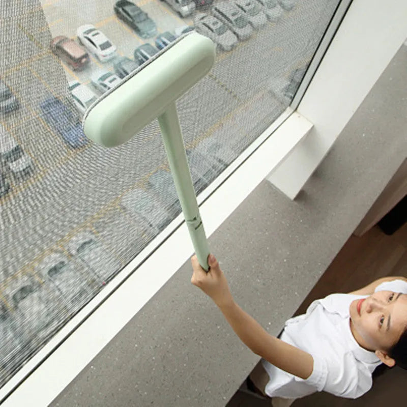 Household long-handled screen window cleaning brush in white, 52x20cm plastic double-sided wipe tool