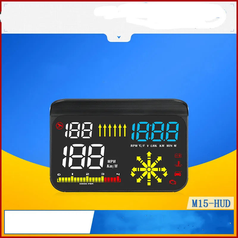 Black OBD head-up display for GM cars with 3.5-inch LED screen showing speed and navigation projection