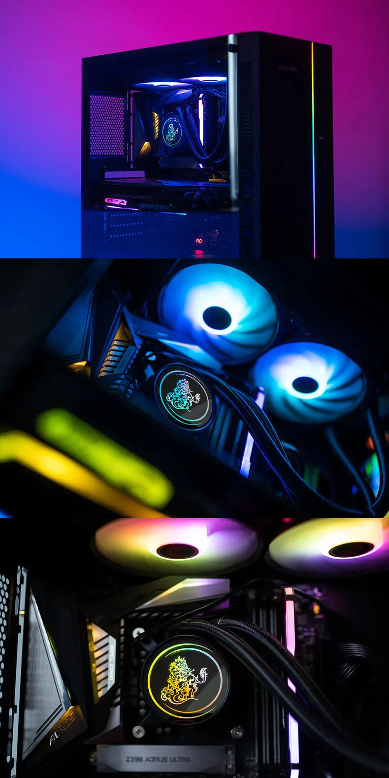Kirin 240 CPU water cooling radiator with ARGB lighting and copper-aluminium construction