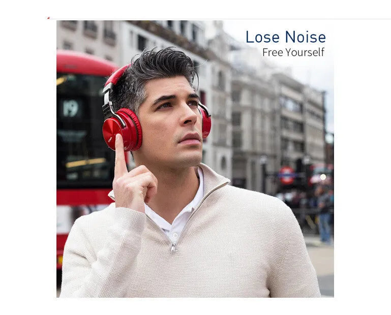 Kayo Cowin E7-Pro foldable over-ear Bluetooth headphones with active noise cancellation in red colour.