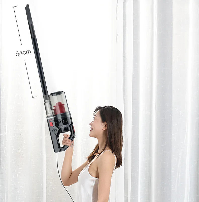 Portable 12V car vacuum cleaner with 6000 mbar suction in black and red colour for interior cleaning