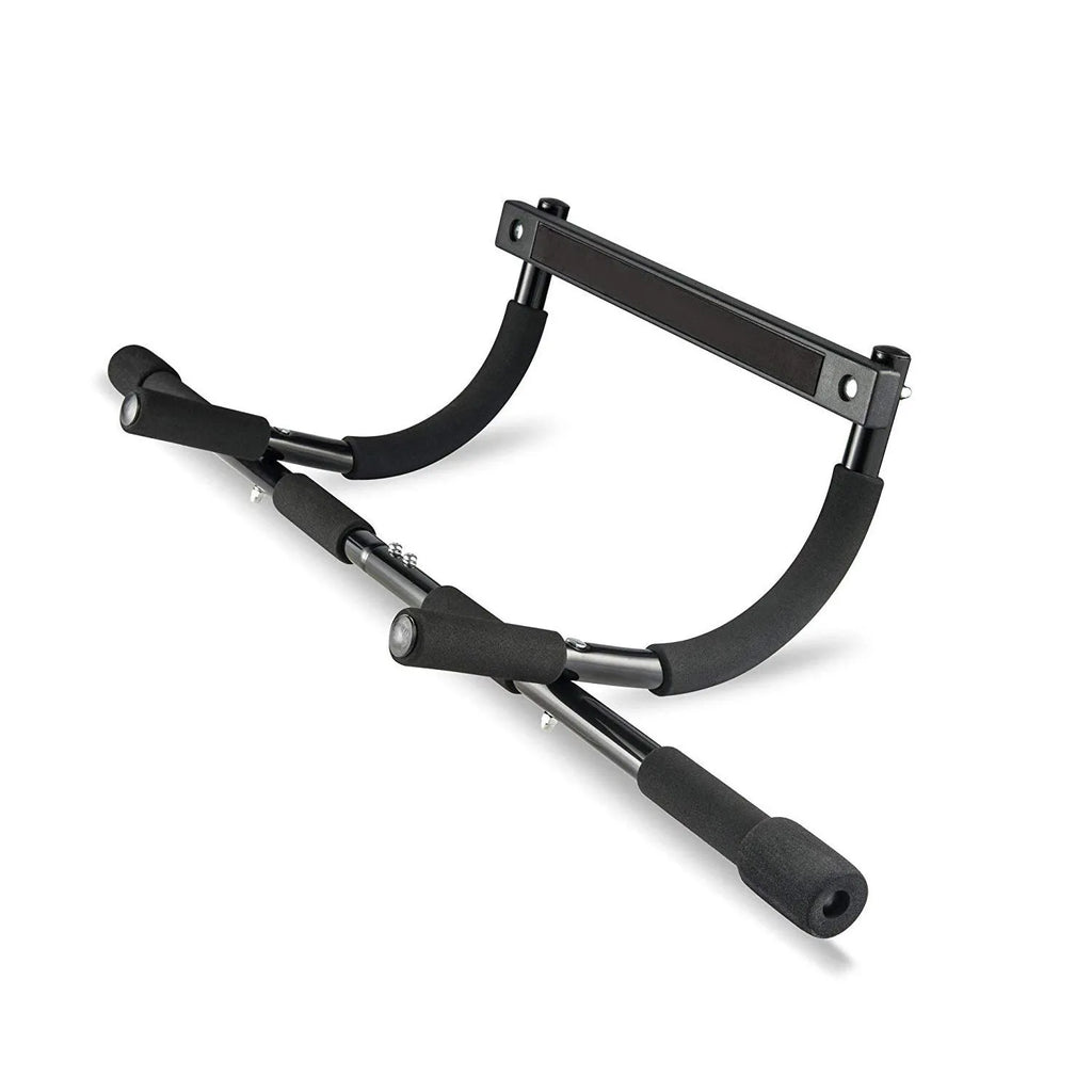 Black steel pipe pull-up bar measuring 92.5 cm wide for indoor fitness equipment
