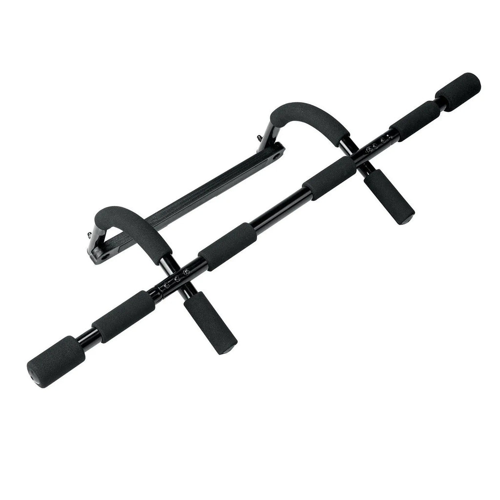 Black steel pipe pull-up bar measuring 92.5 cm wide for indoor fitness equipment